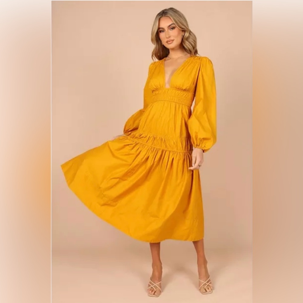Petal & Pup NEW Dani Long Sleeve Cotton Maxi Dress in Mustard Yellow Size S